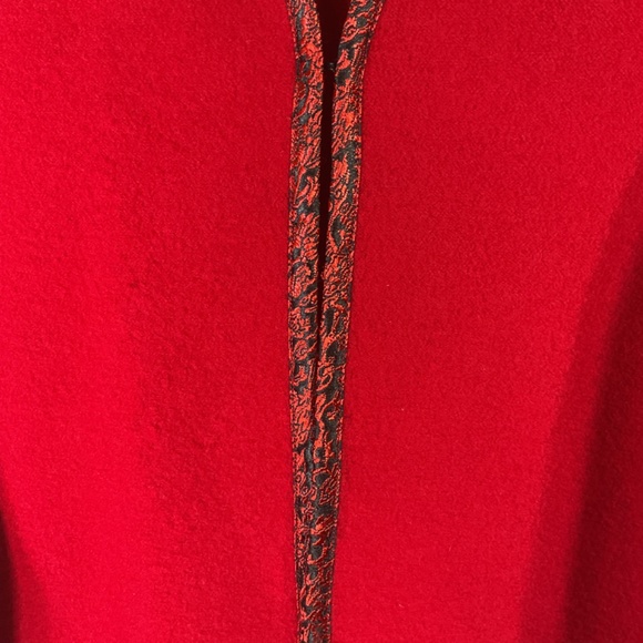 Josephine Chaus Wool Cardigan Sweater Jacket Size Med Red Brocade Quiet Luxury - Picture 2 of 8